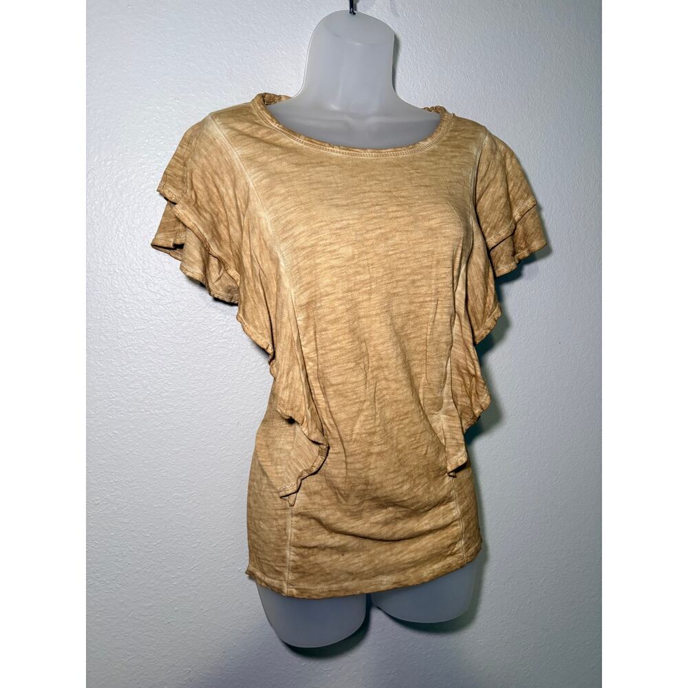 Wit & Wisdom Mustard Mineral Wash Ruffle Sleeve Top Size Large